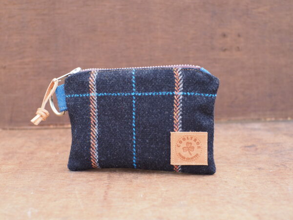 Plaid Wool Tweed Travel Gift Set - XXL Shoe bag - Cosmetic Bag - Coin Wallet - Truffle Brown Tweed & Denim
