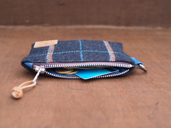 Plaid Wool Tweed Travel Gift Set - XXL Shoe bag - Cosmetic Bag - Coin Wallet - Truffle Brown Tweed & Denim