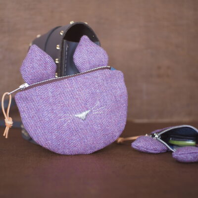 Cute Cat pouch with ears made from irish tweed