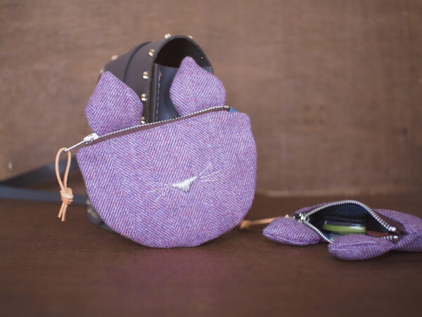 Cute Cat pouch with ears made from irish tweed
